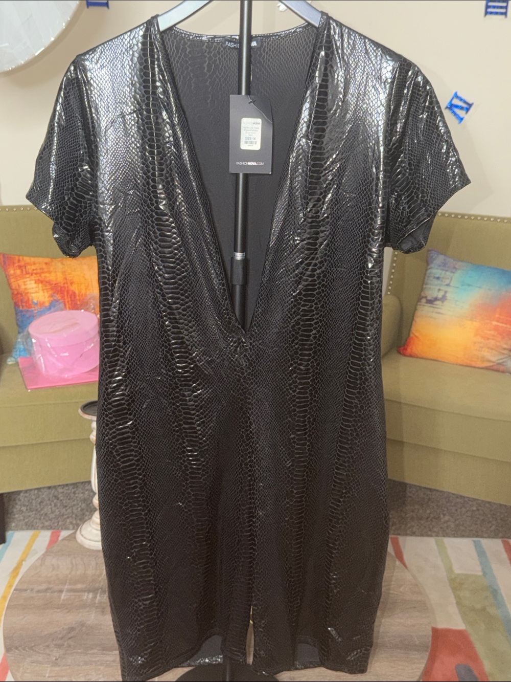 Shiny Black V-Neck Romper